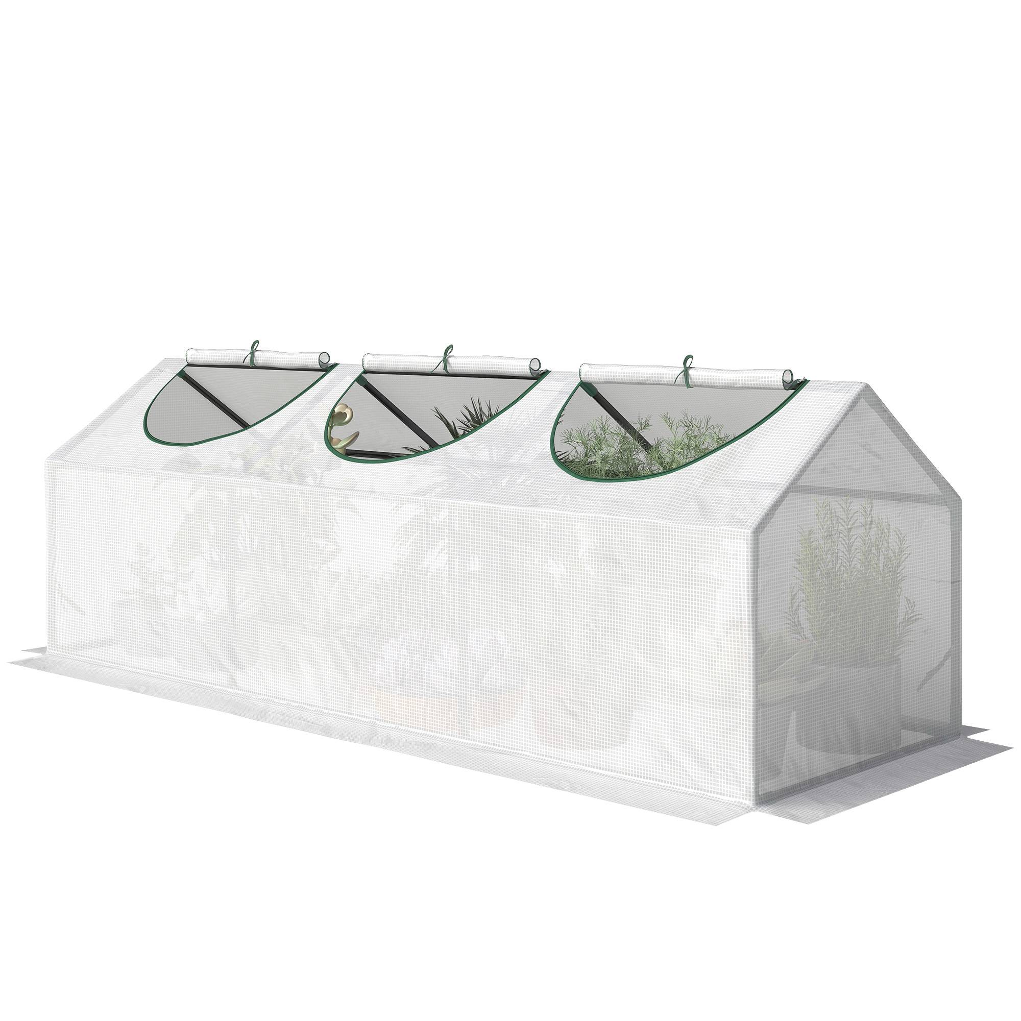 Serre de jardin mini serre 3 fenêtres enroulables couverture en PE haute densité 140 g/m² 180 x 60 x 60 cm blanc - Image 2