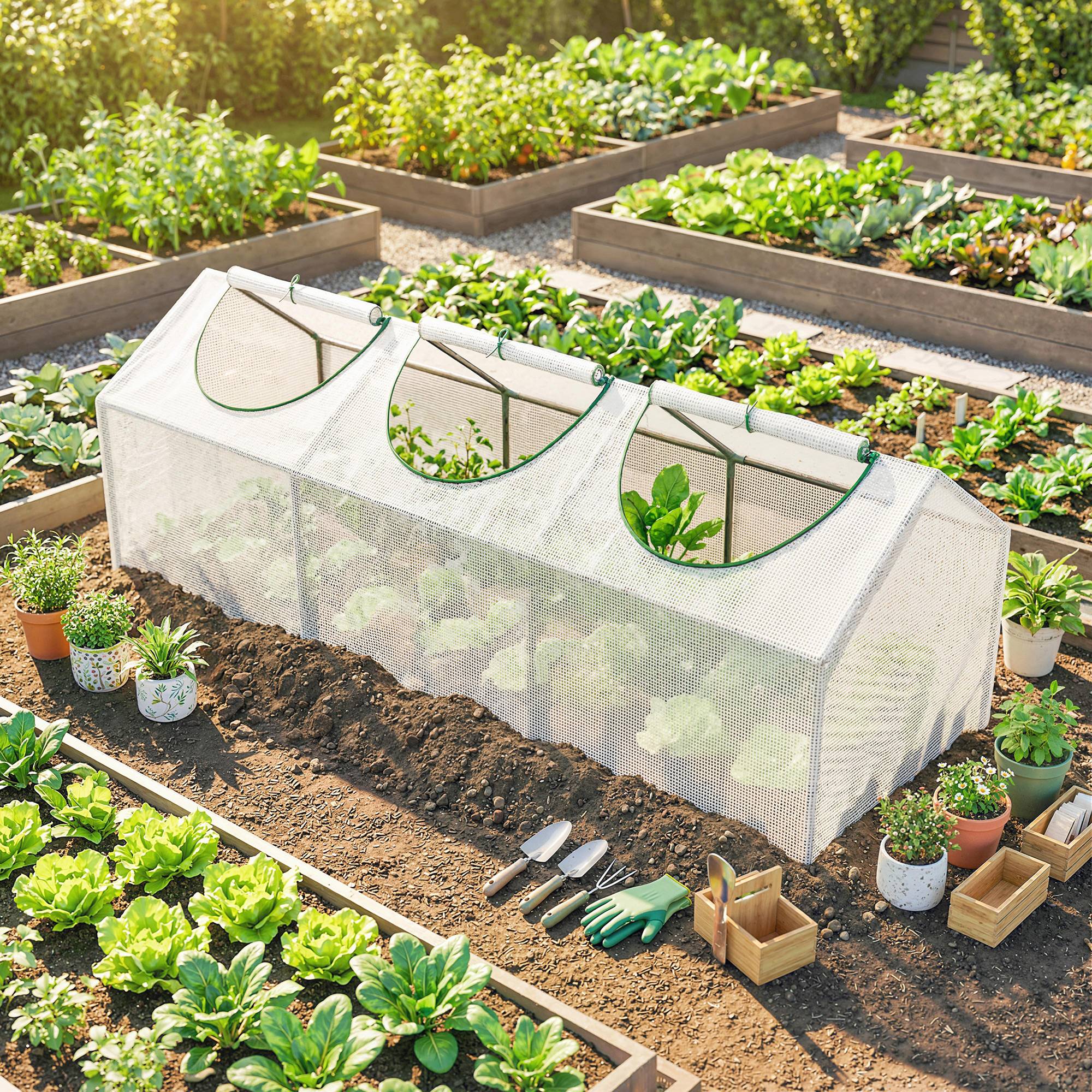 Serre de jardin mini serre 3 fenêtres enroulables couverture en PE haute densité 140 g/m² 180 x 60 x 60 cm blanc - Image 3