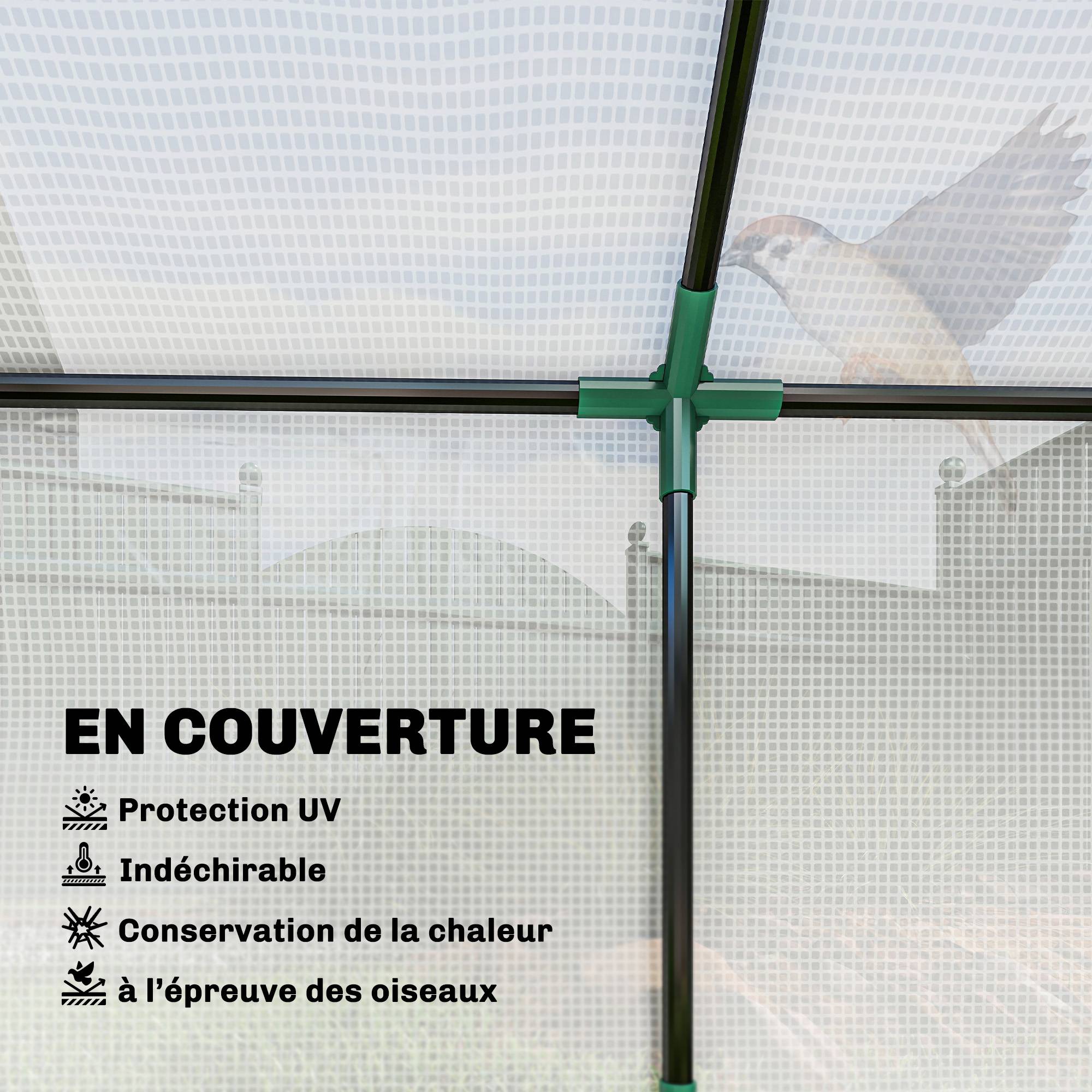 Serre de jardin mini serre 3 fenêtres enroulables couverture en PE haute densité 140 g/m² 180 x 60 x 60 cm blanc - Image 6