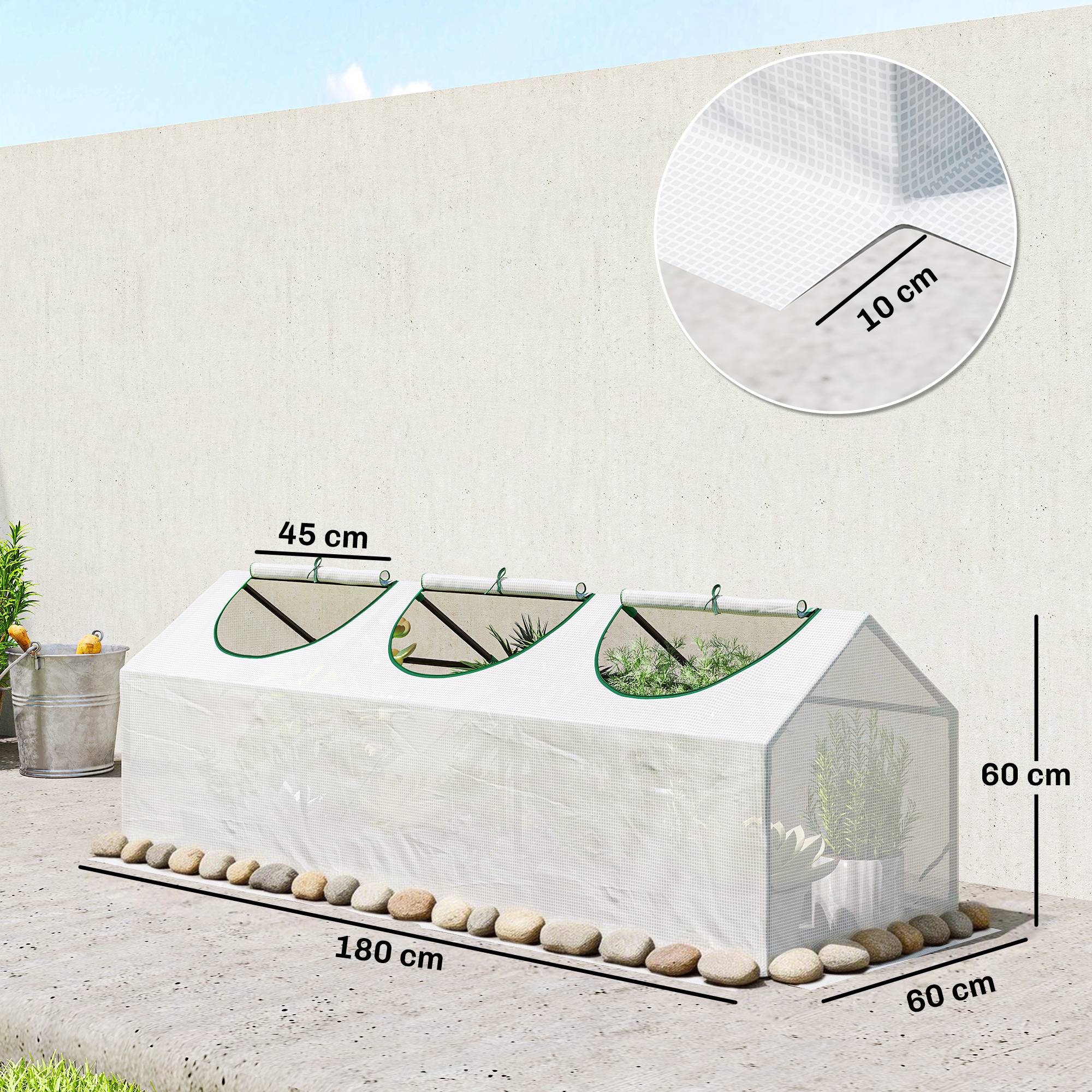 Serre de jardin mini serre 3 fenêtres enroulables couverture en PE haute densité 140 g/m² 180 x 60 x 60 cm blanc - Image 5