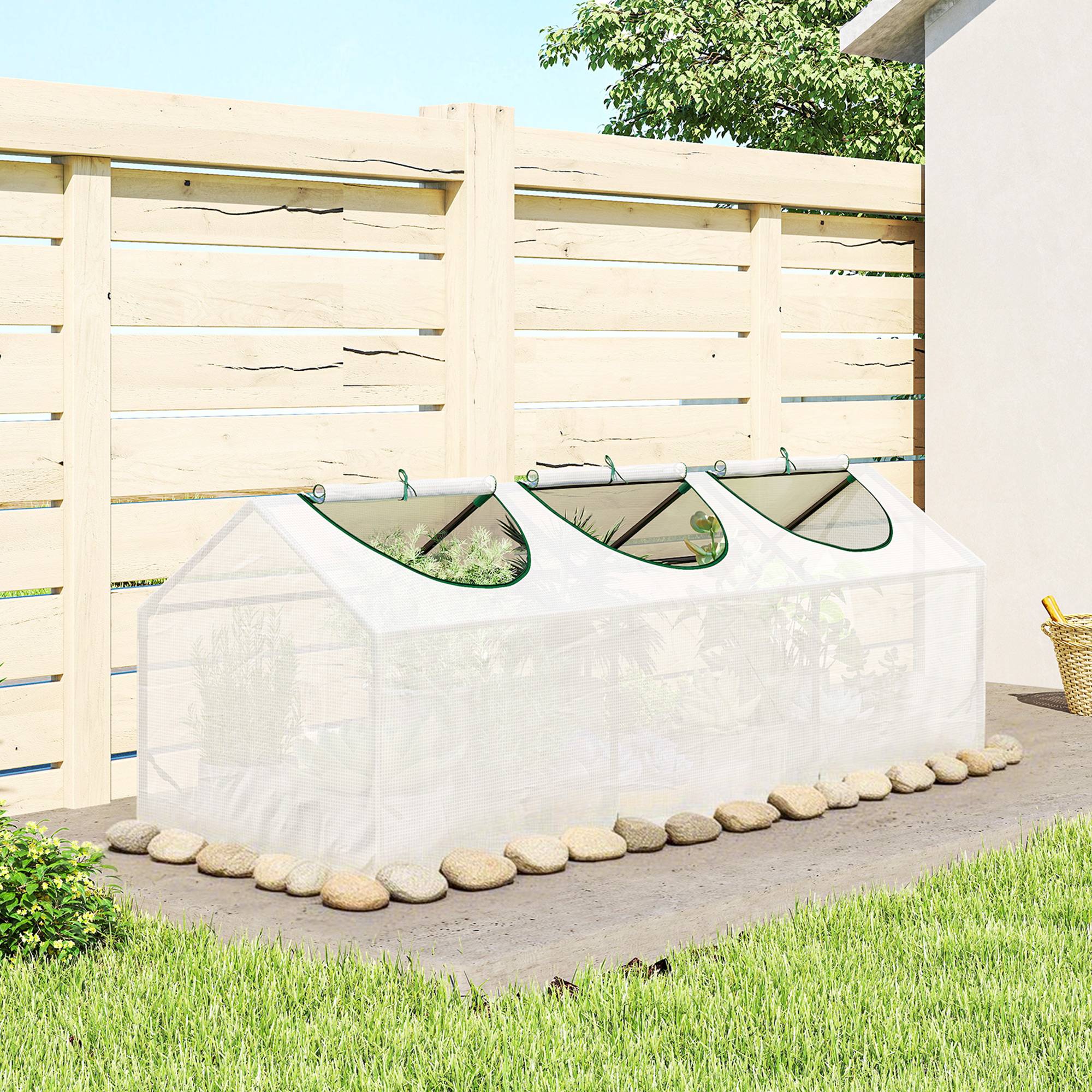 Serre de jardin mini serre 3 fenêtres enroulables couverture en PE haute densité 140 g/m² 180 x 60 x 60 cm blanc - Image 4