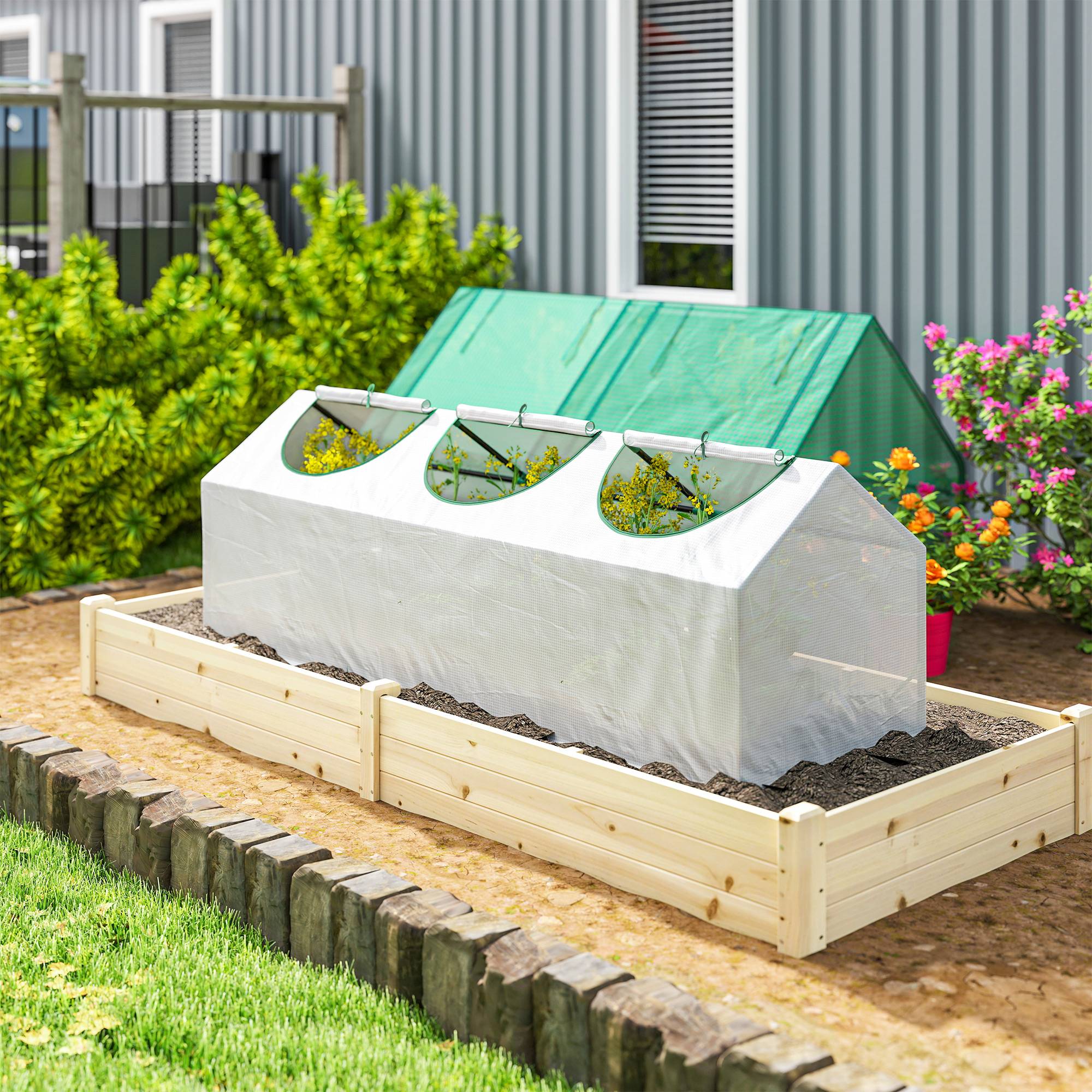 Serre de jardin mini serre 3 fenêtres enroulables couverture en PE haute densité 140 g/m² 180 x 60 x 60 cm blanc - Image 10