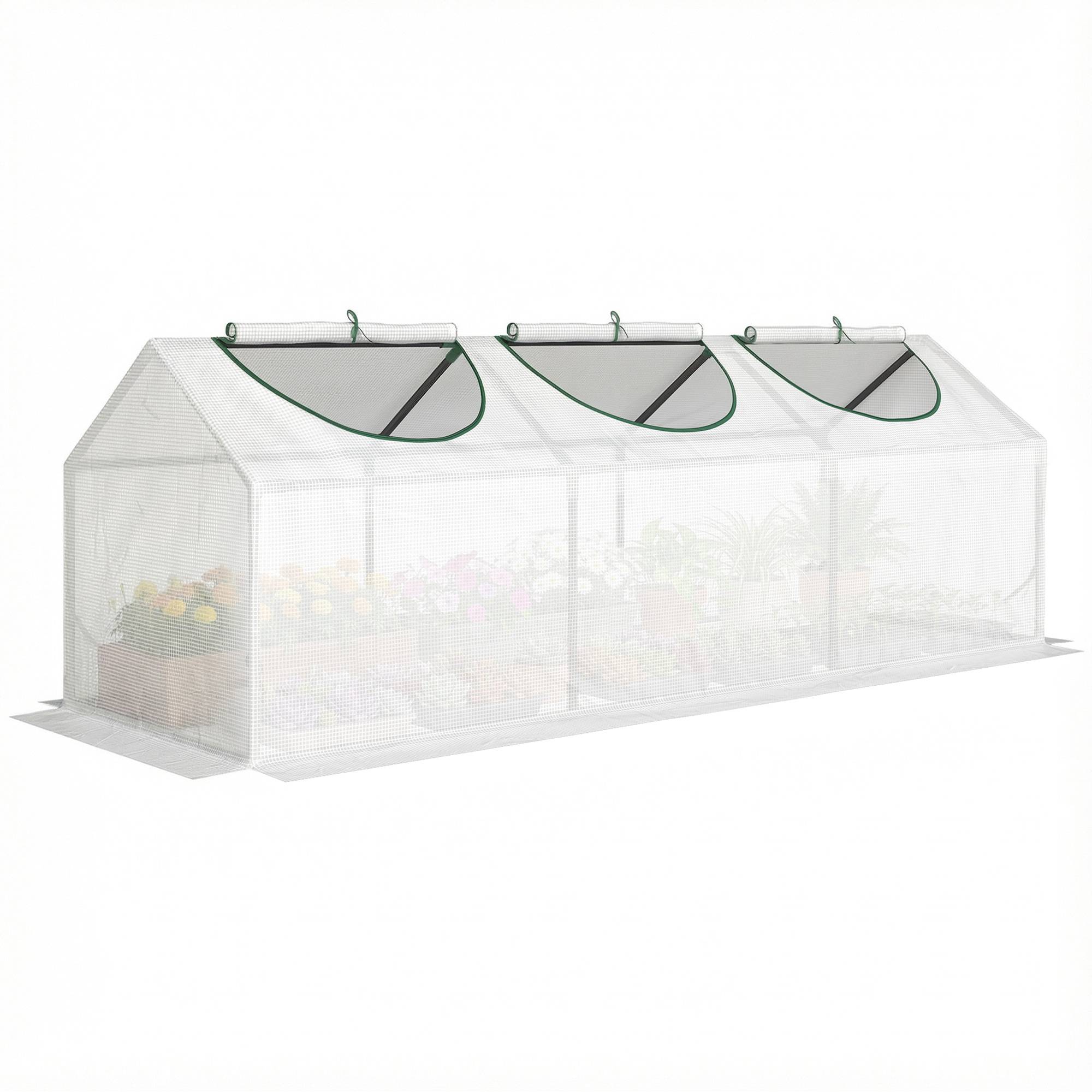 Serre de jardin mini serre 3 fenêtres enroulables couverture en PE haute densité 140 g/m² 180 x 60 x 60 cm blanc - Image 1