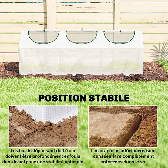 Serre de jardin mini serre 3 fenêtres enroulables couverture en PE haute densité 140 g/m² 180 x 60 x 60 cm blanc - Image 8