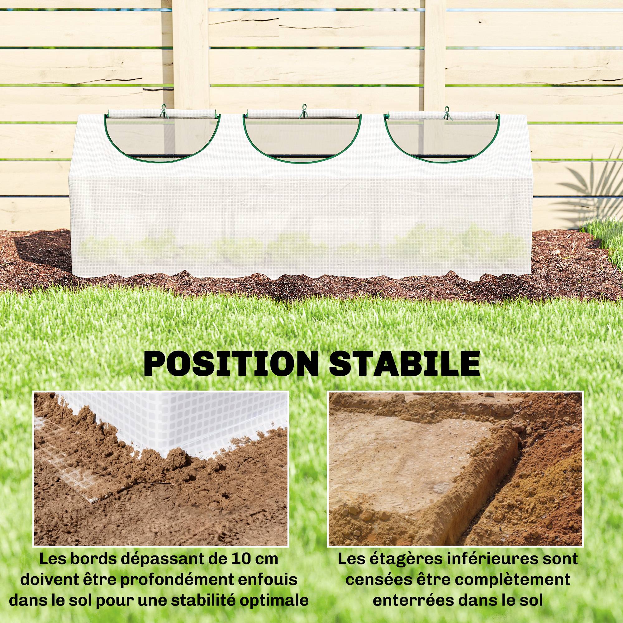 Serre de jardin mini serre 3 fenêtres enroulables couverture en PE haute densité 140 g/m² 180 x 60 x 60 cm blanc - Image 8