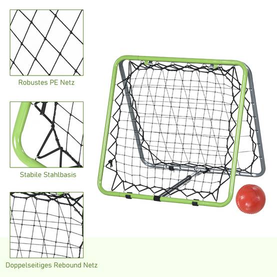 Filet de rebond mural pour football, baseball et basketball, double face, réglable en 5 positions, en métal, vert et noir, 75 x 75 x 64 cm - Image 8