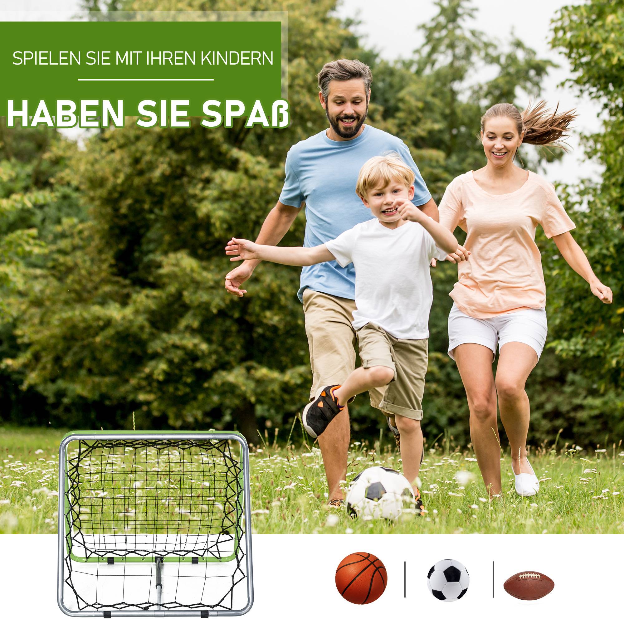 Filet de rebond mural pour football, baseball et basketball, double face, réglable en 5 positions, en métal, vert et noir, 75 x 75 x 64 cm - Image 6