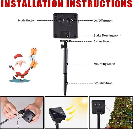 5 PCS Lumières Solaires De Canal De Noël, Lumières De Paysage Imperméables Lumières LED De Décoration De Noël, Lumière Chaude, Convient pour cour - Image 3