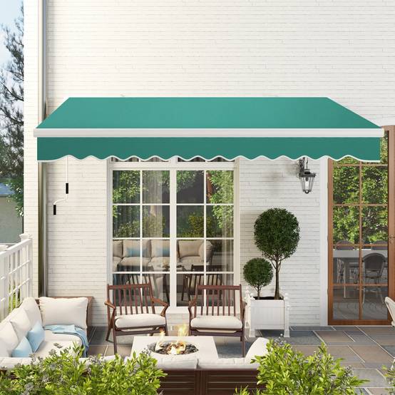 Sans Marque - Store banne manuelle 395 x 245 cm avec manivelle, pour balcon, terrasse ou patio, en aluminium et toile polyester 280 g/m², anti-UV, verte - Image 4