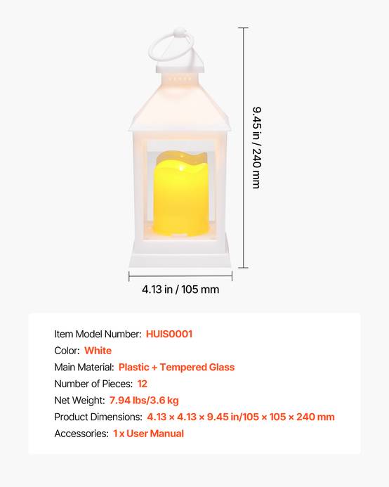 VEVOR Lanterne Bougie Électrique Décorative Extérieur LED sans Flamme Lot de 12 - Image 7