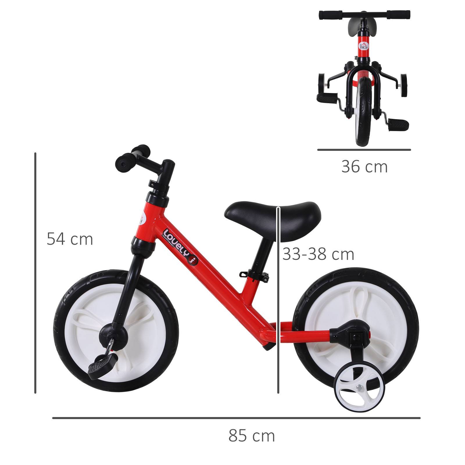 Vélo Enfant draisienne 2 en 1 roulettes et pédales Amovibles Roues 12" Hauteur Selle réglable pour enfants de 2 à 5 ans Acier Rouge - Image 5