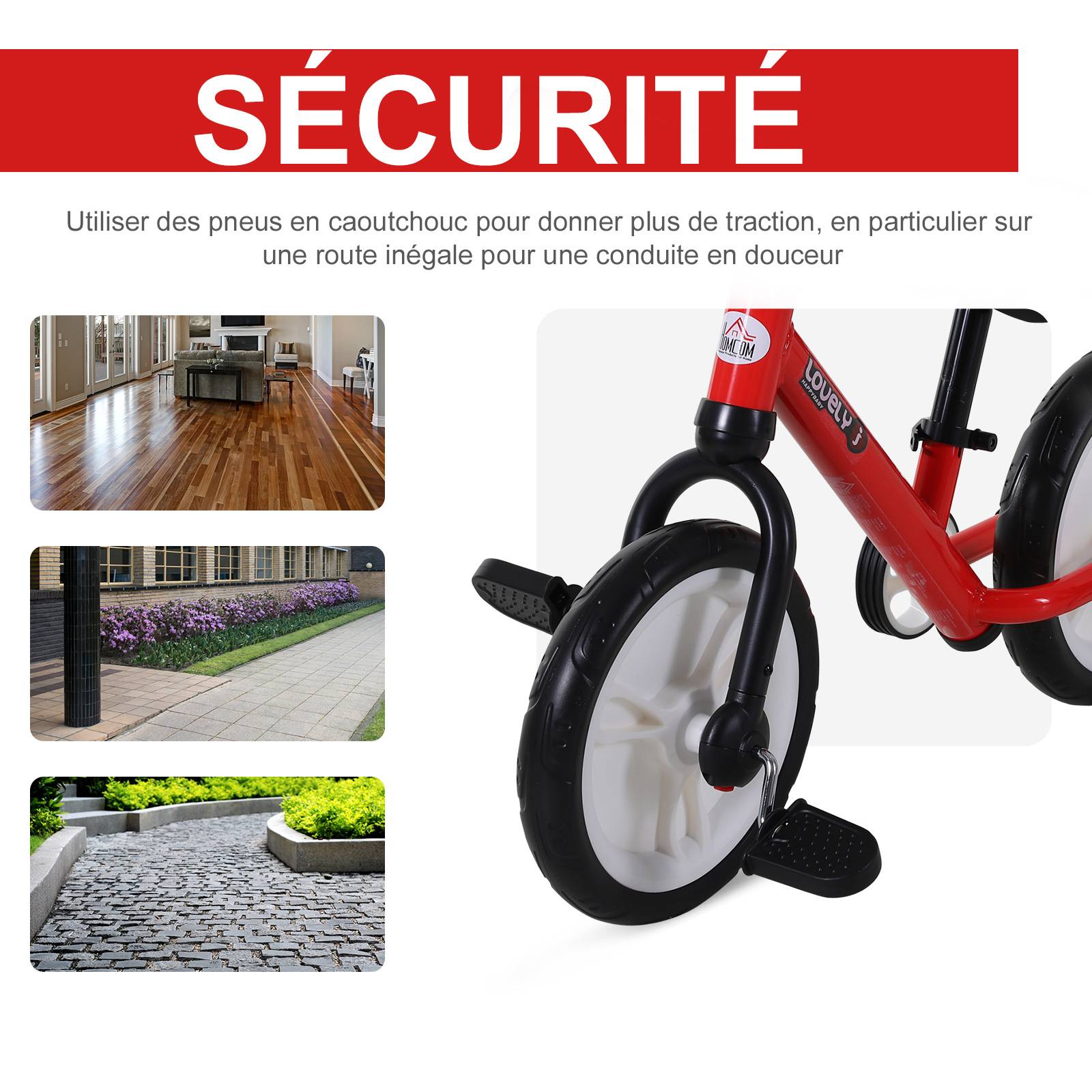 Vélo Enfant draisienne 2 en 1 roulettes et pédales Amovibles Roues 12" Hauteur Selle réglable pour enfants de 2 à 5 ans Acier Rouge - Image 9