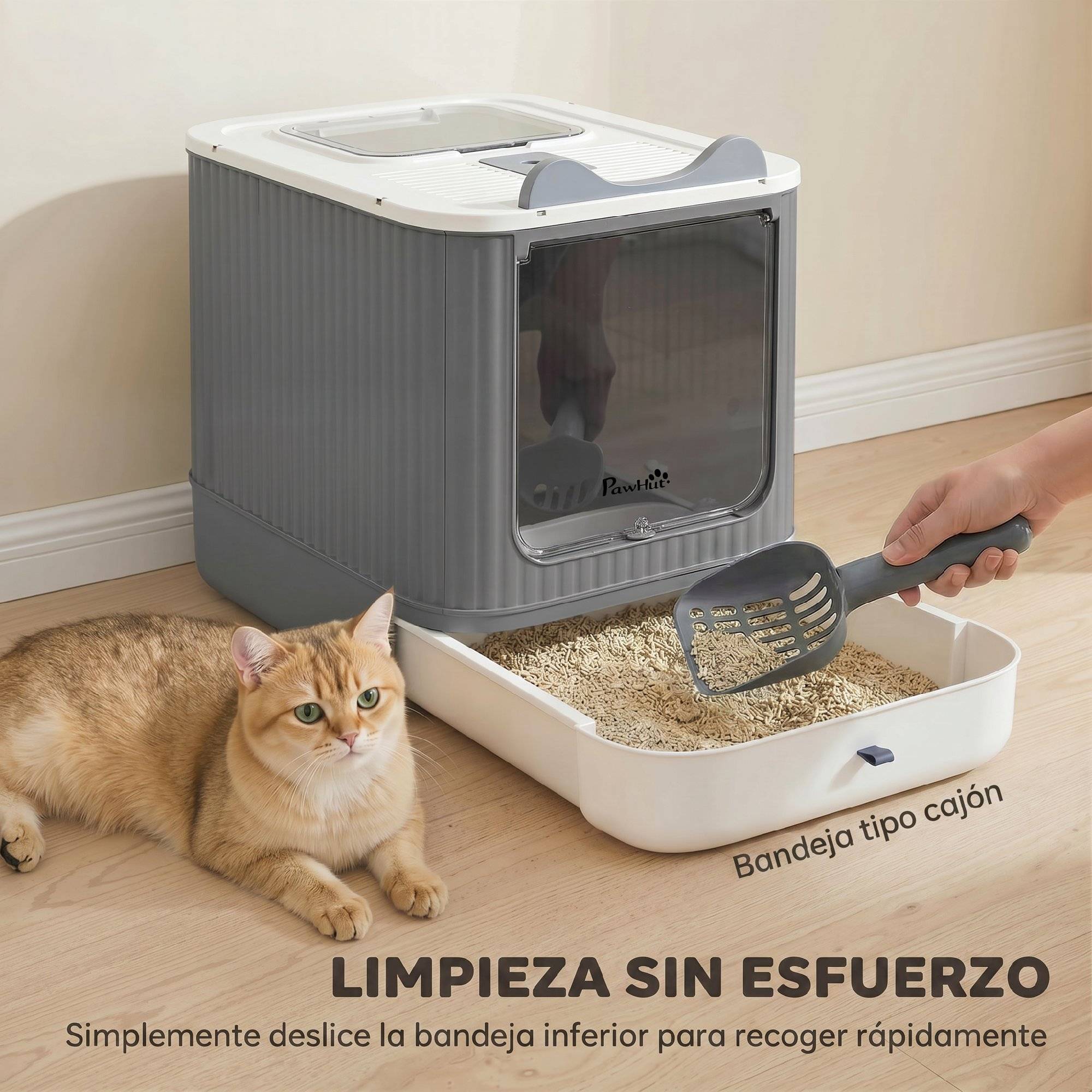 Bac à litière pour chat M avec couvercle à charnière, sortie par le haut, pelle, sacs désodorisants, facile à nettoyer, blanc - Image 7