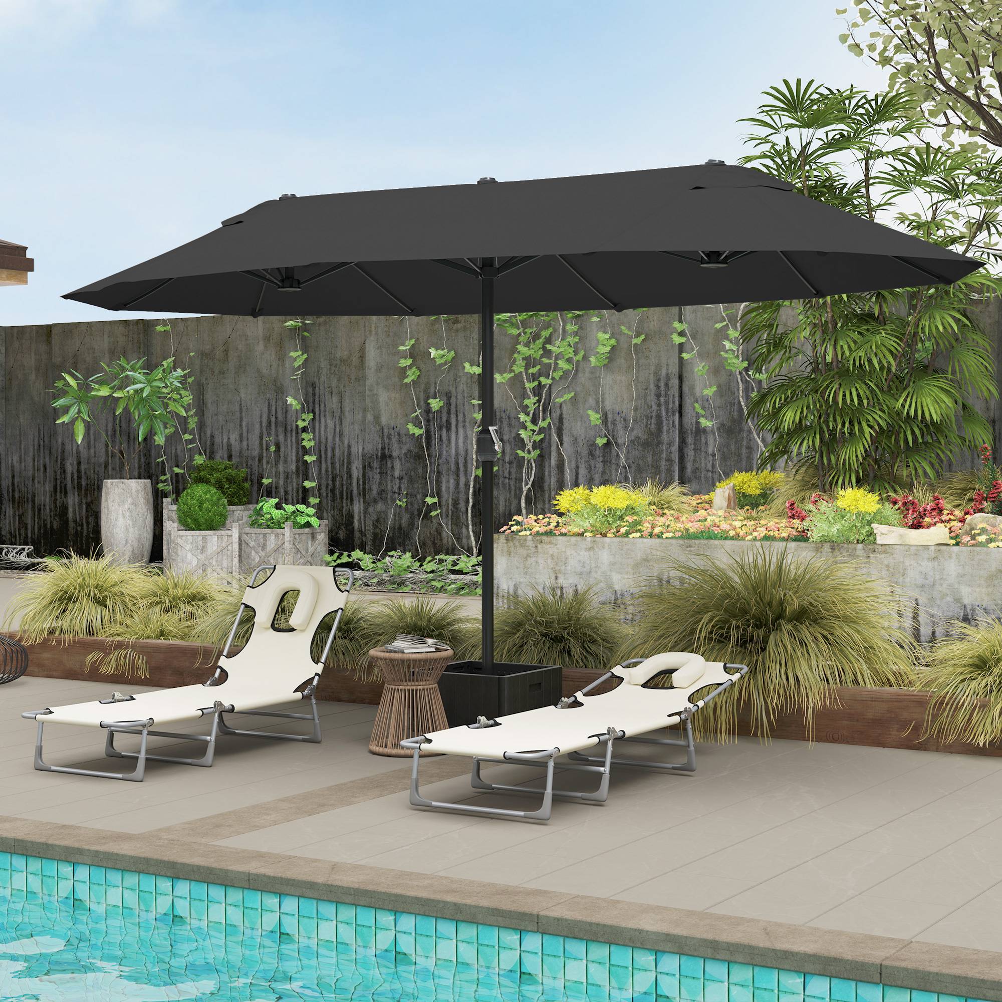 Fauteuil de jardin inclinable et pliable Tumbo avec trou de lecture, appui-tête et dossier réglable sur 5 positions pour Playa 182x56x28 cm Beige - Image 10