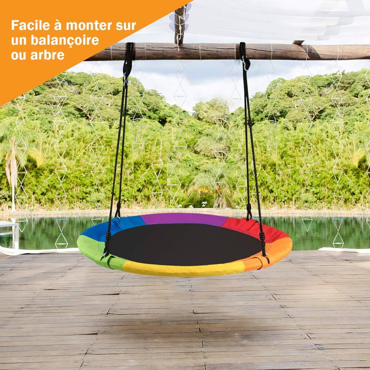 Balançoire nid d’oiseau rond 100cm de diamètre avec sangle de suspension charge 150 kg multicolore - Image 7