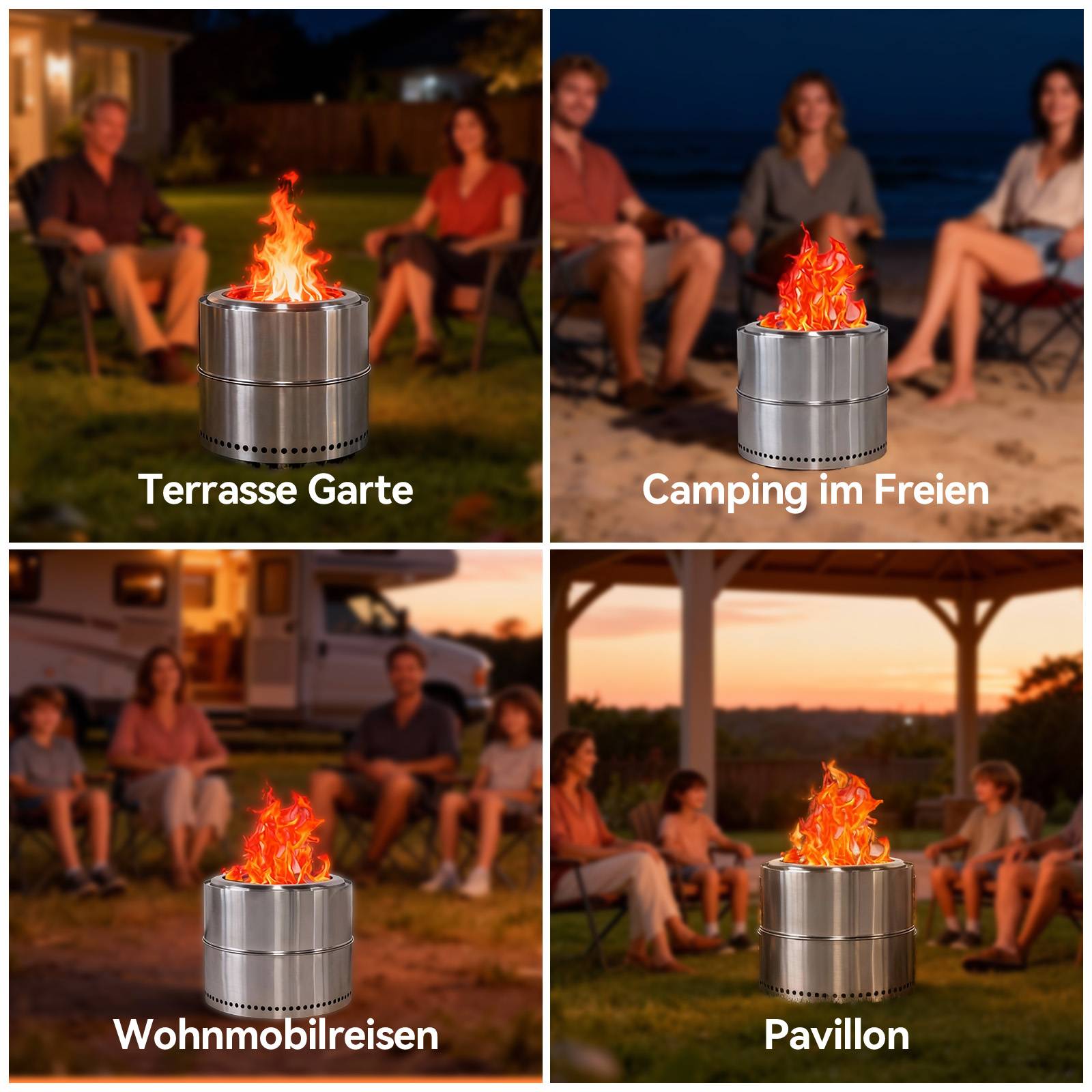 Brasero Extérieur en Acier Inoxydable 50x50cm Foyer de Jardin sans Fumée avec Barbecue - ComfortXL Outdoor Living - Image 6