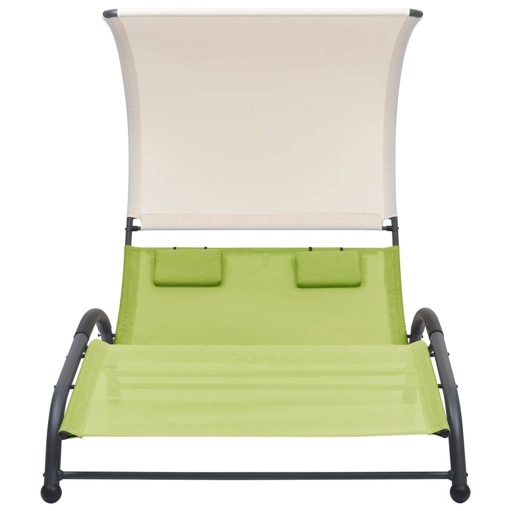 Helloshop26 - Transat chaise longue bain de soleil lit de jardin terrasse meuble d'extérieur double avec auvent textilène vert - Image 2