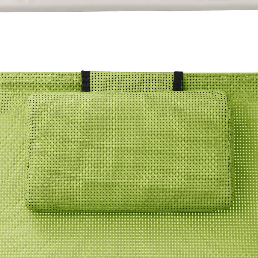 Helloshop26 - Transat chaise longue bain de soleil lit de jardin terrasse meuble d'extérieur double avec auvent textilène vert - Image 5