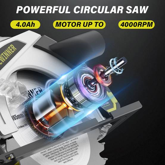 Scie Circulaire Sans Fil,Scie Circulaire Pour le Bois 4000RPM,4,0Ah Batterie,Profondeur de Coupe Max: 54mm-38mm,3 Lame +Sac en Toile - Image 6