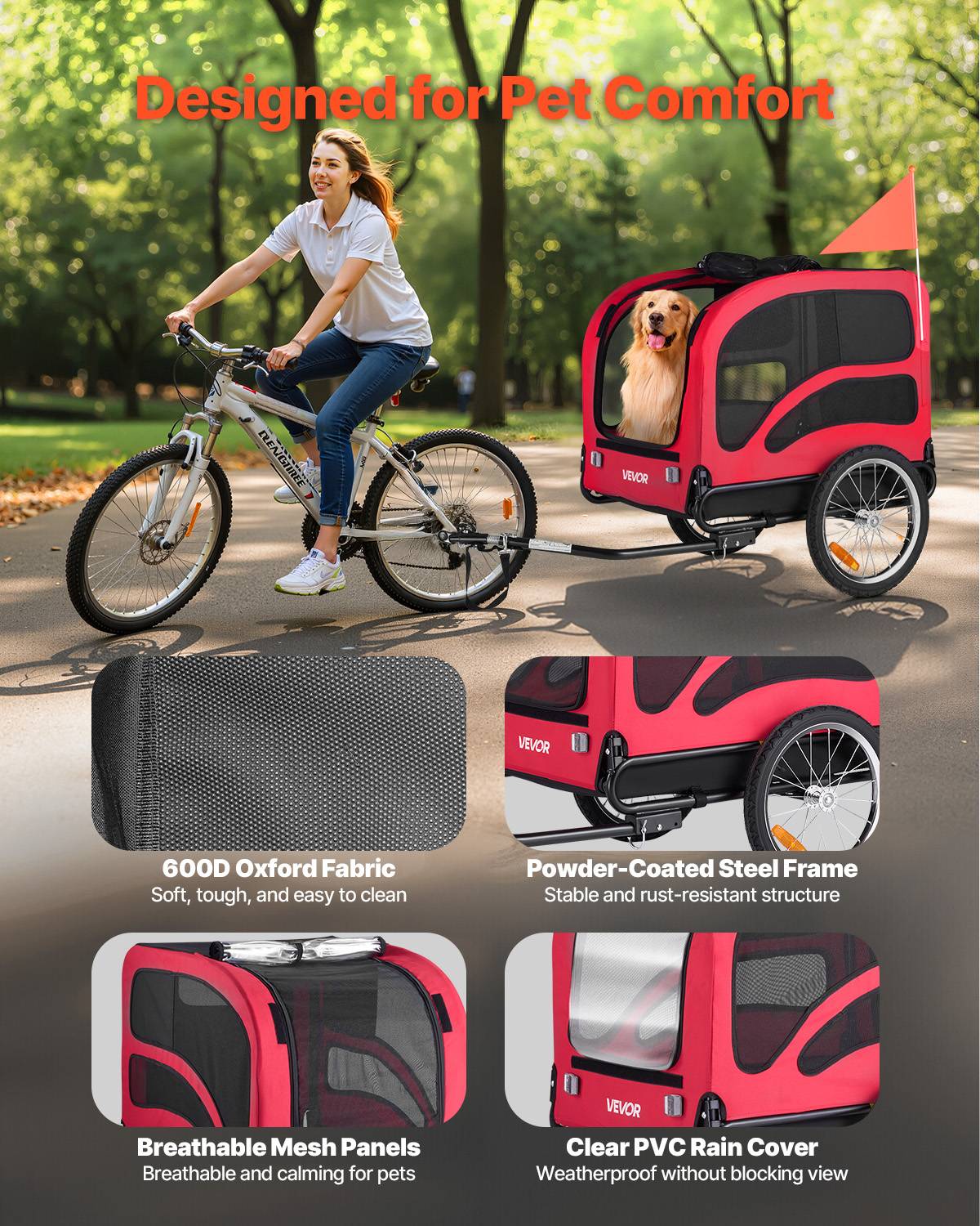 VEVOR Remorque de vélo pour chien animaux compagnie chat 45 kg résistant à l'eau - Image 4