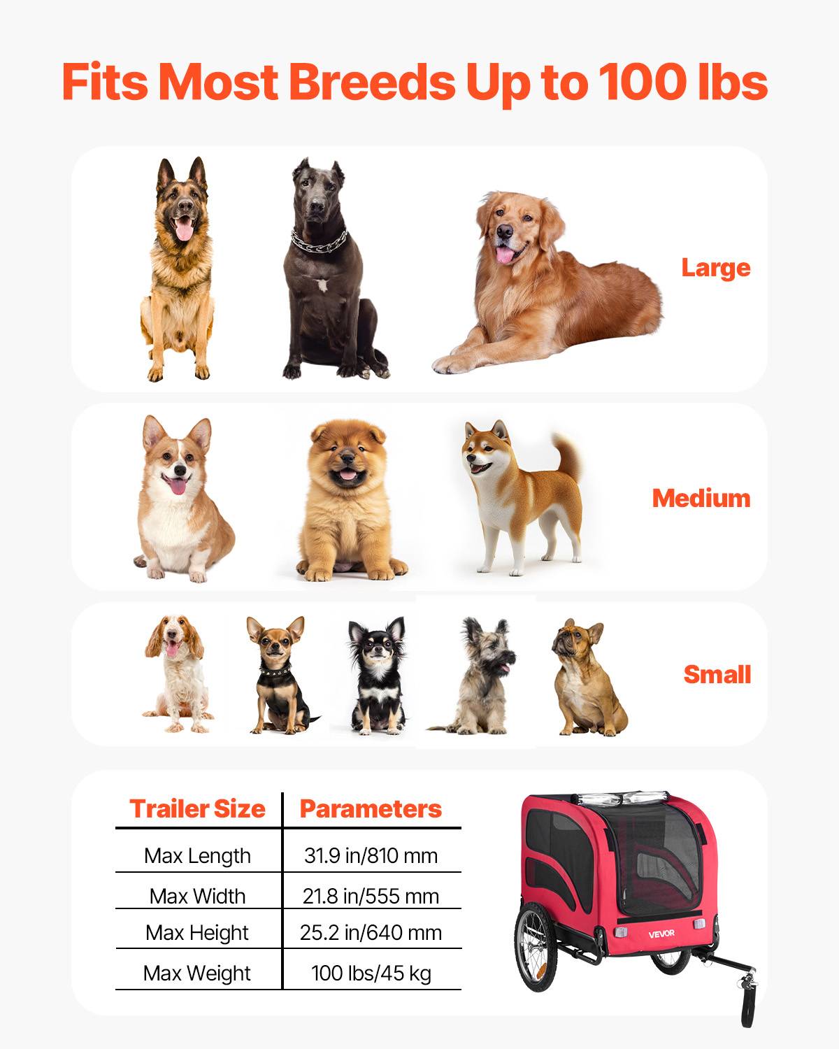 VEVOR Remorque de vélo pour chien animaux compagnie chat 45 kg résistant à l'eau - Image 3