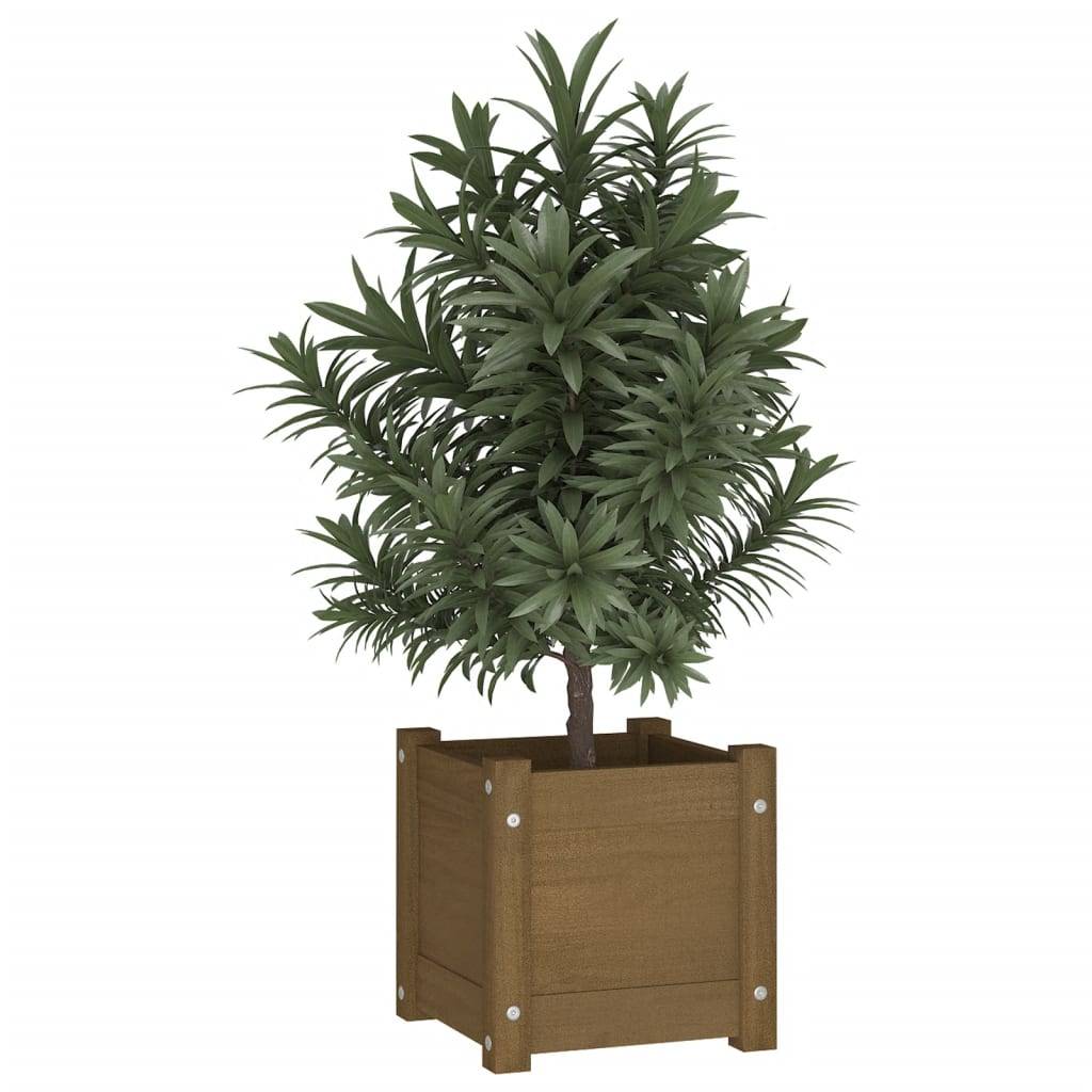 Maison Chic - Jardinière d'extérieur - Pot De Fleurs Marron miel 31x31x31 cm Bois de pin massif - Image 3