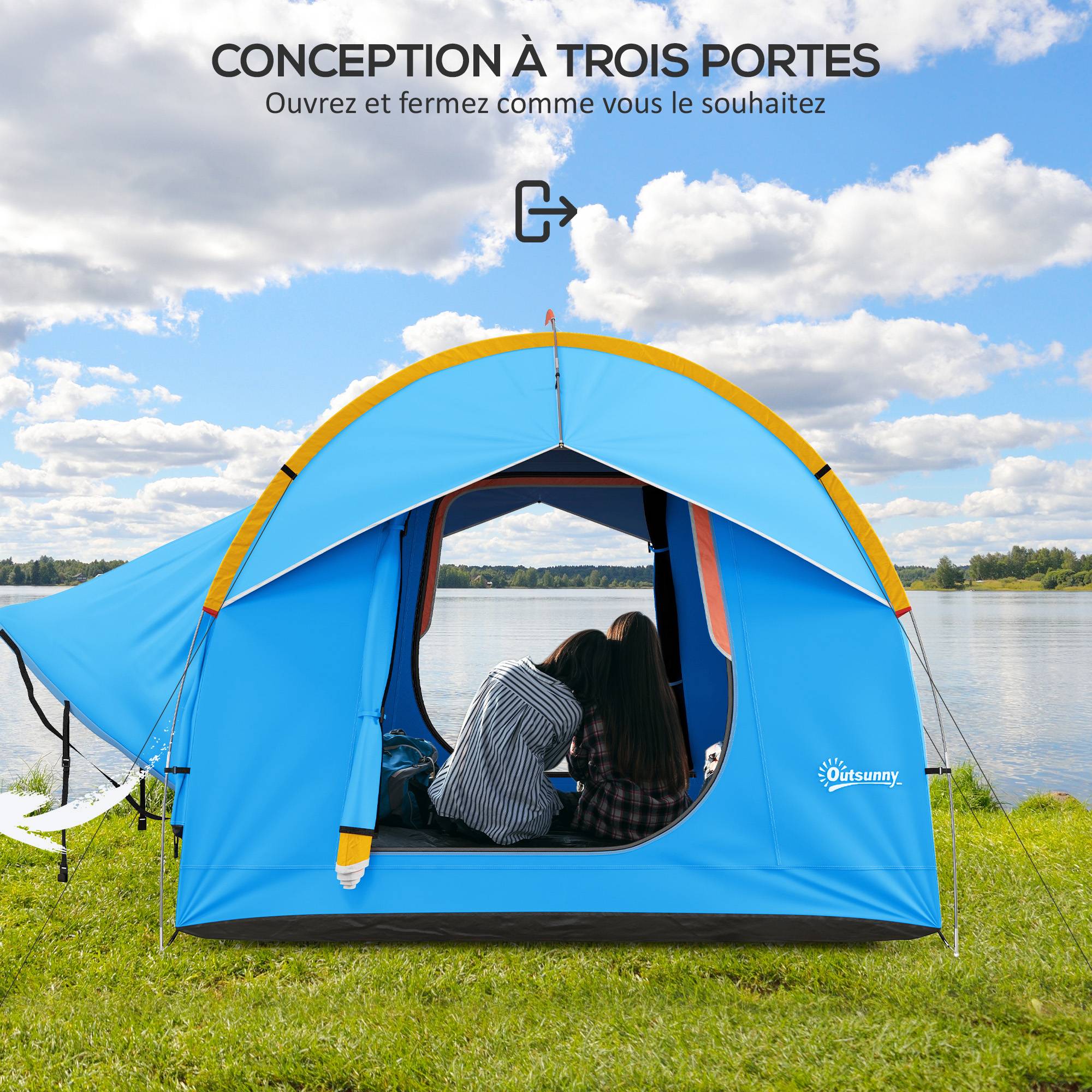 Tente voiture 5-6 personnes pour SUV avec hayon, 3 portes, fenêtre moustiquaire, trekking bleu orange - Image 7