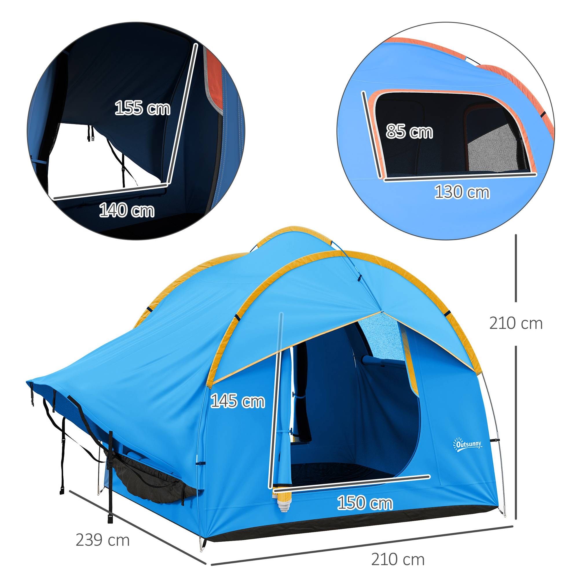 Tente voiture 5-6 personnes pour SUV avec hayon, 3 portes, fenêtre moustiquaire, trekking bleu orange - Image 5