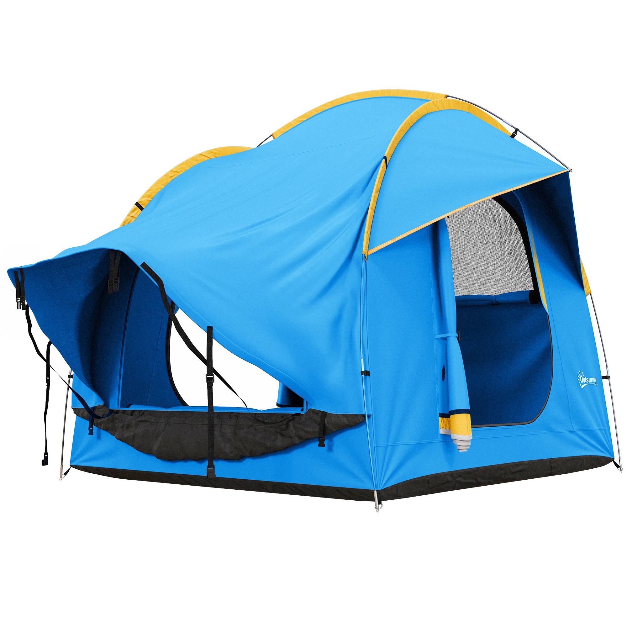 Tente voiture 5-6 personnes pour SUV avec hayon, 3 portes, fenêtre moustiquaire, trekking bleu orange - Image 1