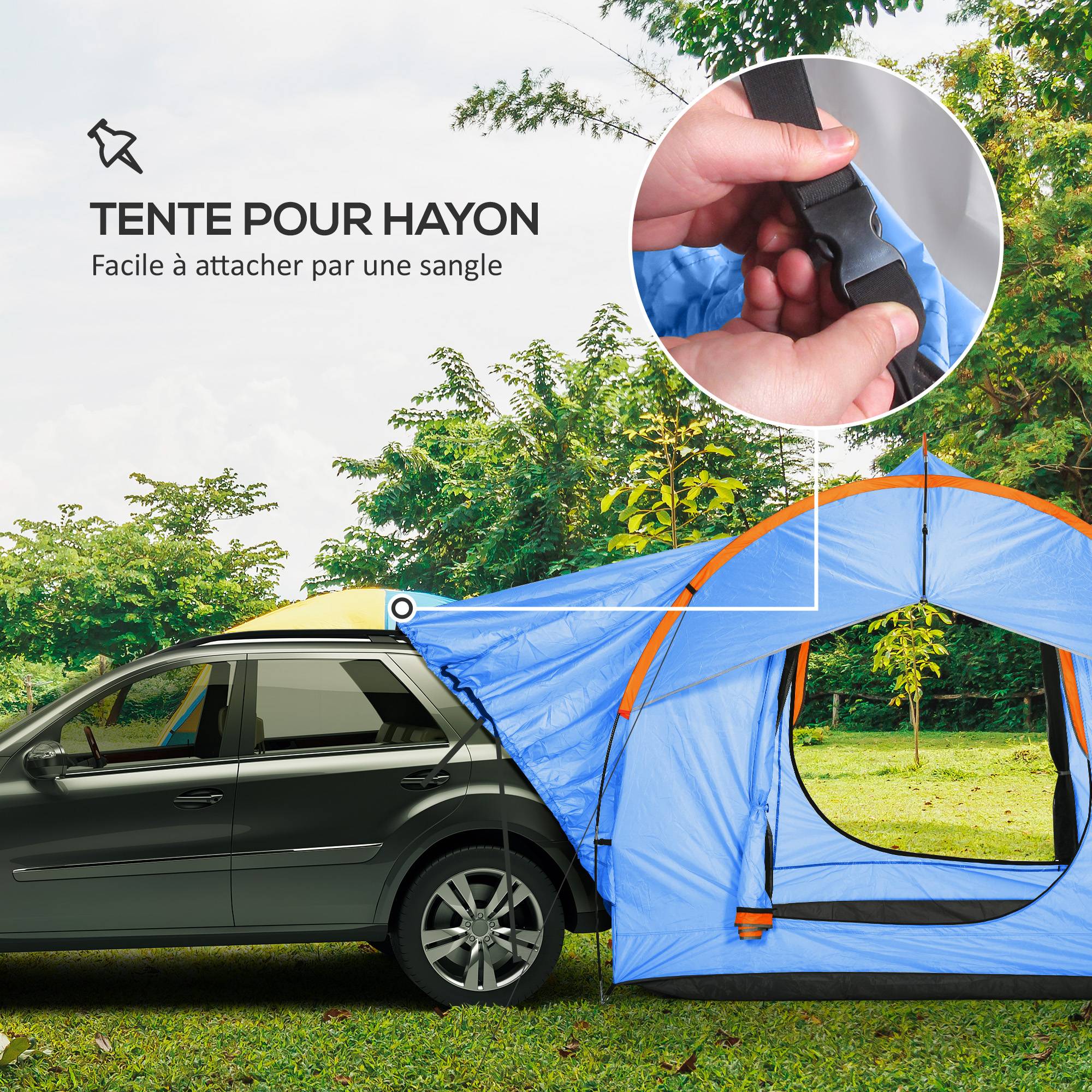 Tente voiture 5-6 personnes pour SUV avec hayon, 3 portes, fenêtre moustiquaire, trekking bleu orange - Image 6