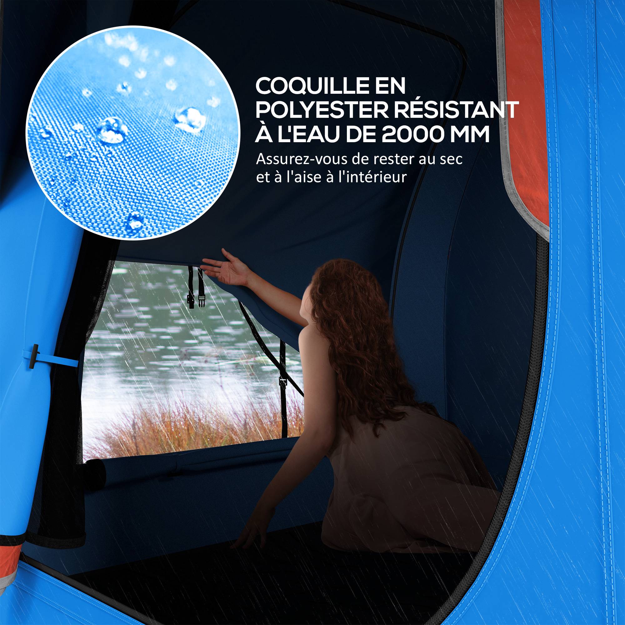 Tente voiture 5-6 personnes pour SUV avec hayon, 3 portes, fenêtre moustiquaire, trekking bleu orange - Image 8