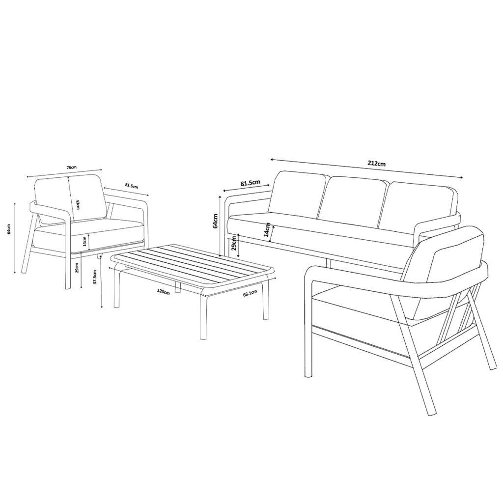 Wilsa Garden - Salon de jardin bas 5p en aluminium Kaki clair et tissu Beige chiné LINDOS - Image 10