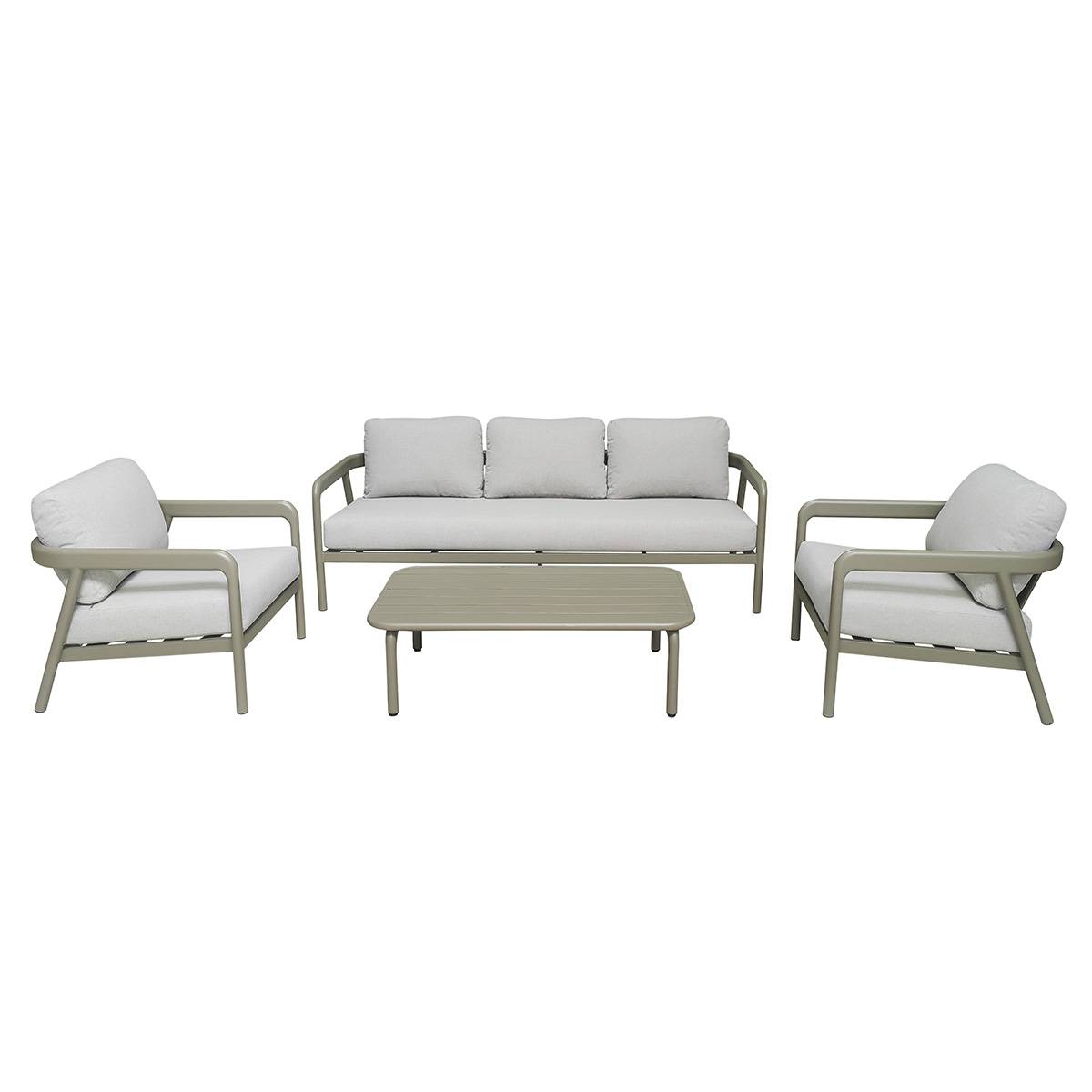 Wilsa Garden - Salon de jardin bas 5p en aluminium Kaki clair et tissu Beige chiné LINDOS - Image 2