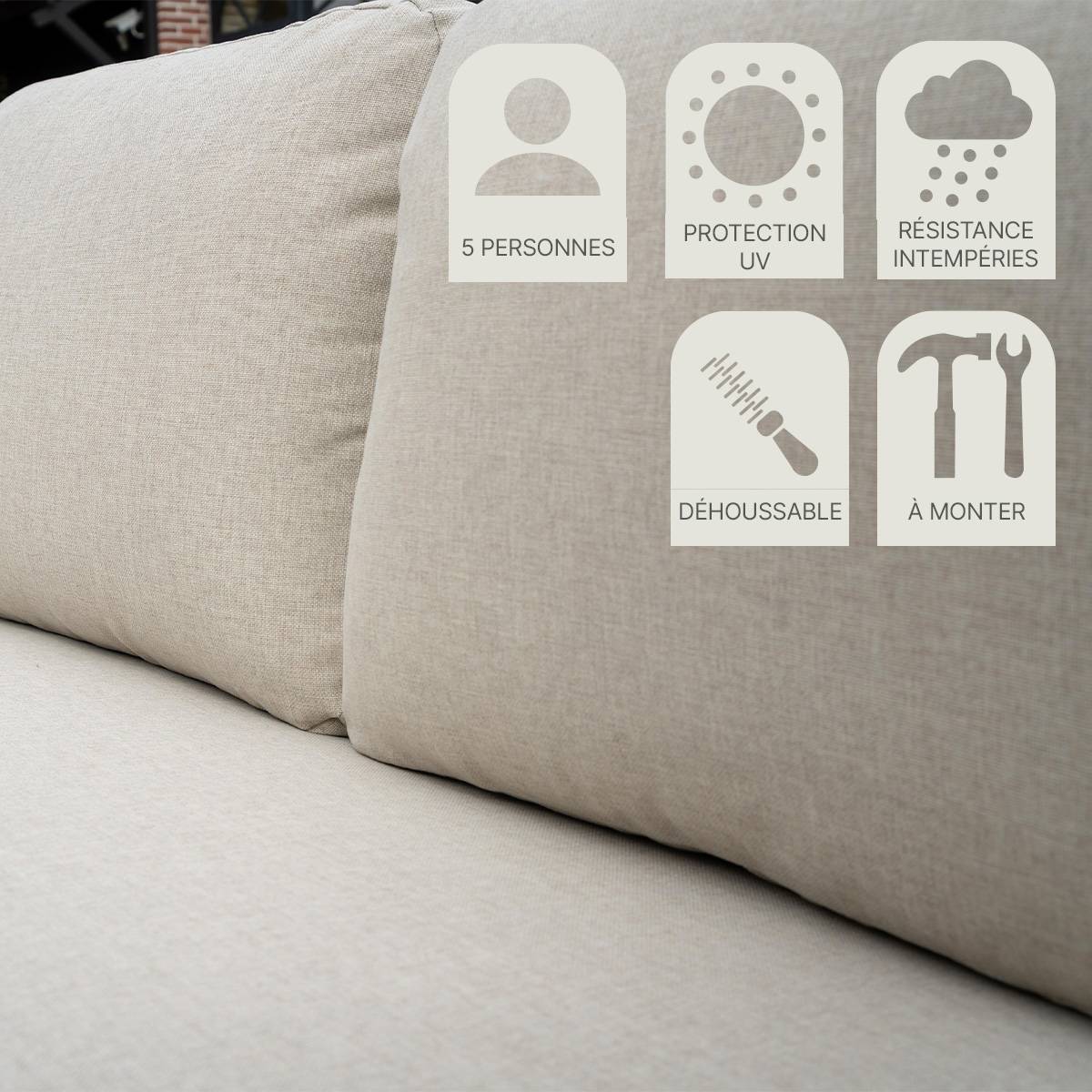 Wilsa Garden - Salon de jardin bas 5p en aluminium Kaki clair et tissu Beige chiné LINDOS - Image 9