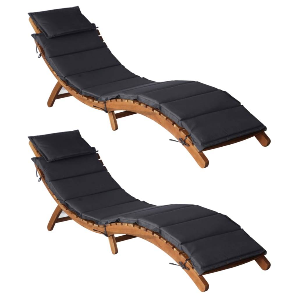 Duo Lits Soleil Acacia Massif Pliants Oreillers Terrasse Gris – ComfortXL Outdoor Living - Image 1