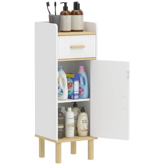 Meuble salle de bain étroit avec étagère réglable, colonne rangement verticale WC salle de bain blanc gain de place - Image 2