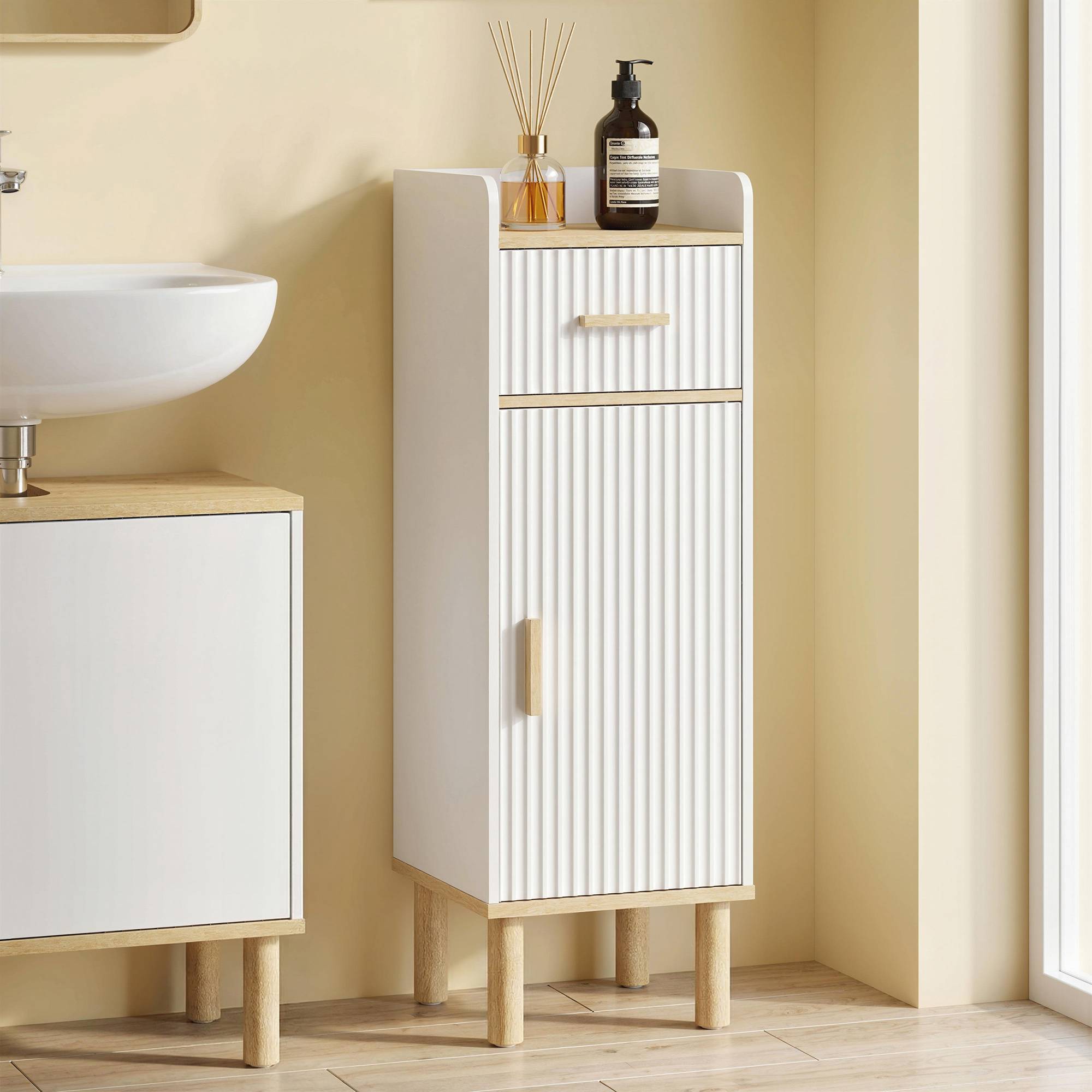 Meuble salle de bain étroit avec étagère réglable, colonne rangement verticale WC salle de bain blanc gain de place - Image 3