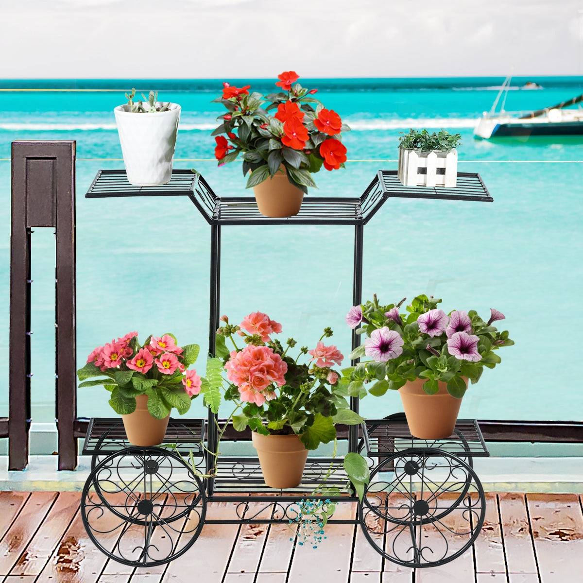 Helloshop26 - Support métallique pour jardin 80,5 x 25 x 75 cm support des plantes en pots 6 étages noir - Image 2