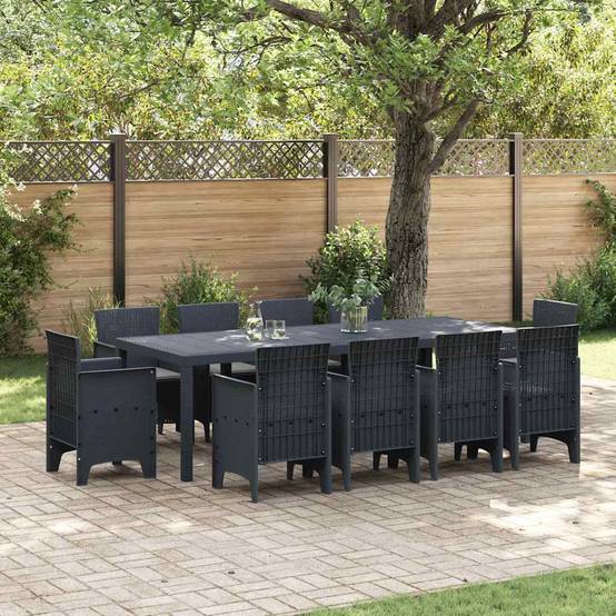 Salon de Jardin Repas 10 Places Résine Tressée Grande Table pour Famille et Amis Anthracite – ComfortXL Outdoor Living - Image 1