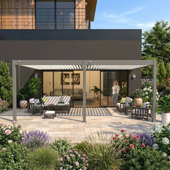 Ombrea - Pergola bioclimatique Ombréa VS adossée 4x6M - V2 - Anthracite/blanc - Image 10