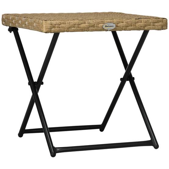 ComfortXL - Table basse pliable jardin résine tressée terrasse bout canapé 40x40x40cm bois - ComfortXL Outdoor Living - Image 2