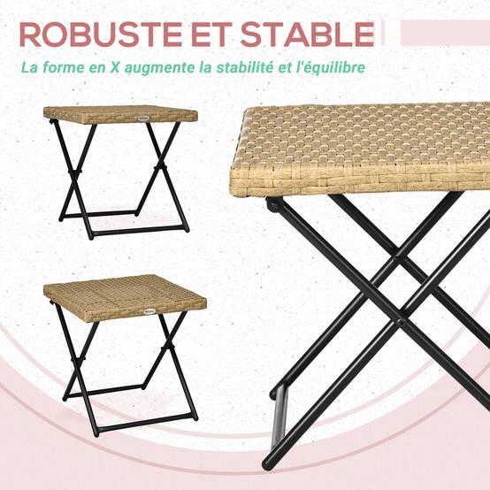 ComfortXL - Table basse pliable jardin résine tressée terrasse bout canapé 40x40x40cm bois - ComfortXL Outdoor Living - Image 8