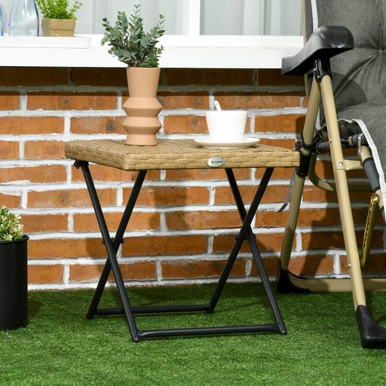 ComfortXL - Table basse pliable jardin résine tressée terrasse bout canapé 40x40x40cm bois - ComfortXL Outdoor Living - Image 3
