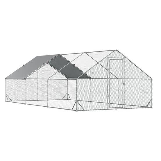 Enclos Poulailler XXL Acier Galvanisé Volière Extérieure Toit Imperméable 18m² 3x6x2m Argent - ComfortXL Pet Living - Image 2