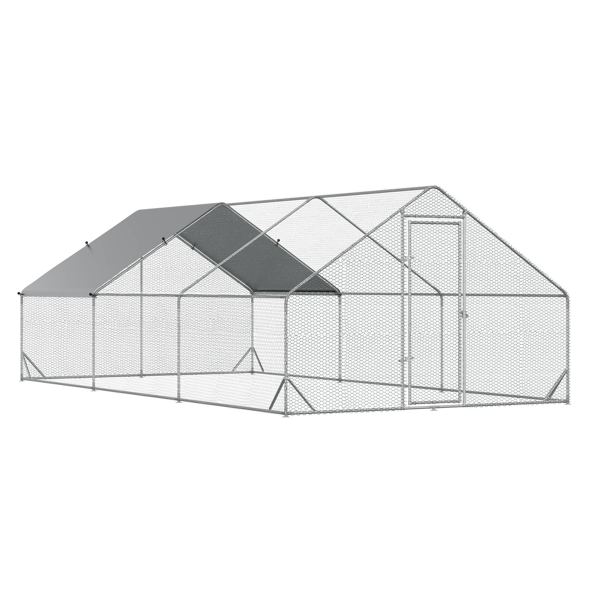 Enclos Poulailler XXL Acier Galvanisé Volière Extérieure Toit Imperméable 18m² 3x6x2m Argent - ComfortXL Pet Living - Image 2