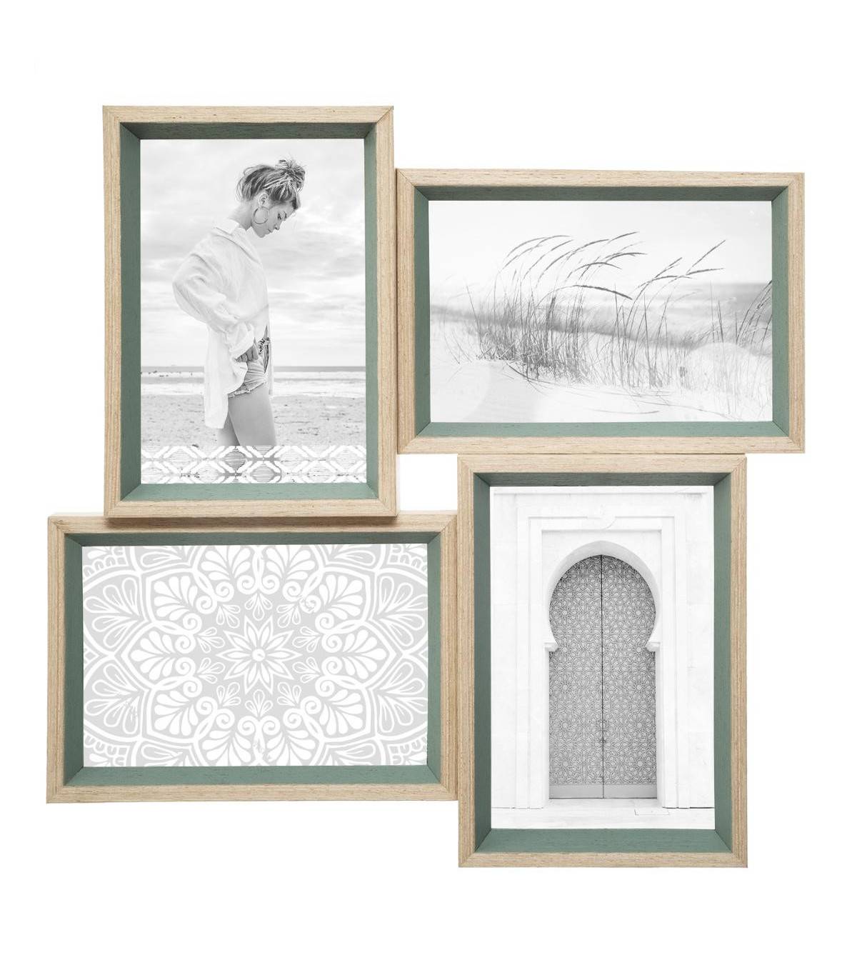Cadre Pêle-mêle Multivues 4 Photos en bois et verre 31 x 31 cm - Image 1