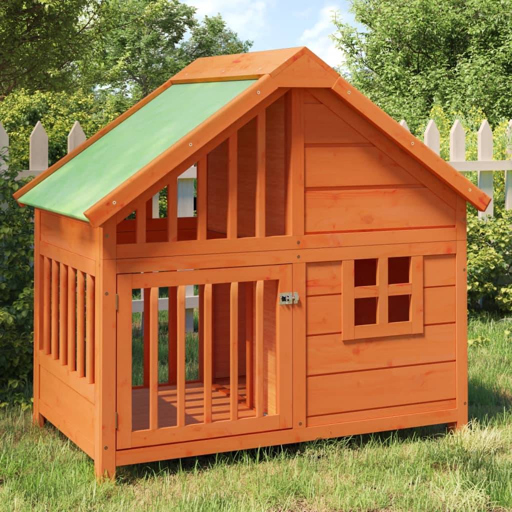 Niche pour Chien en Bois de Pin Massif Abri de Jardin Confortable avec Toit Étanche Brun - ComfortXL Pet Living - Image 1