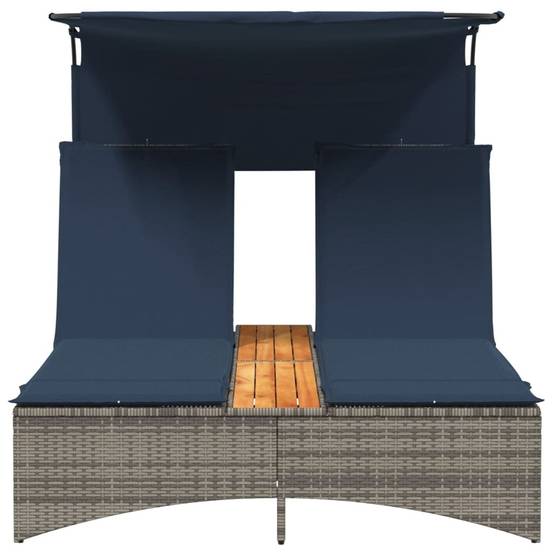 Chaise longue | Transat | Bain de soleil double avec auvent et coussins en polyrotin gris - Image 5
