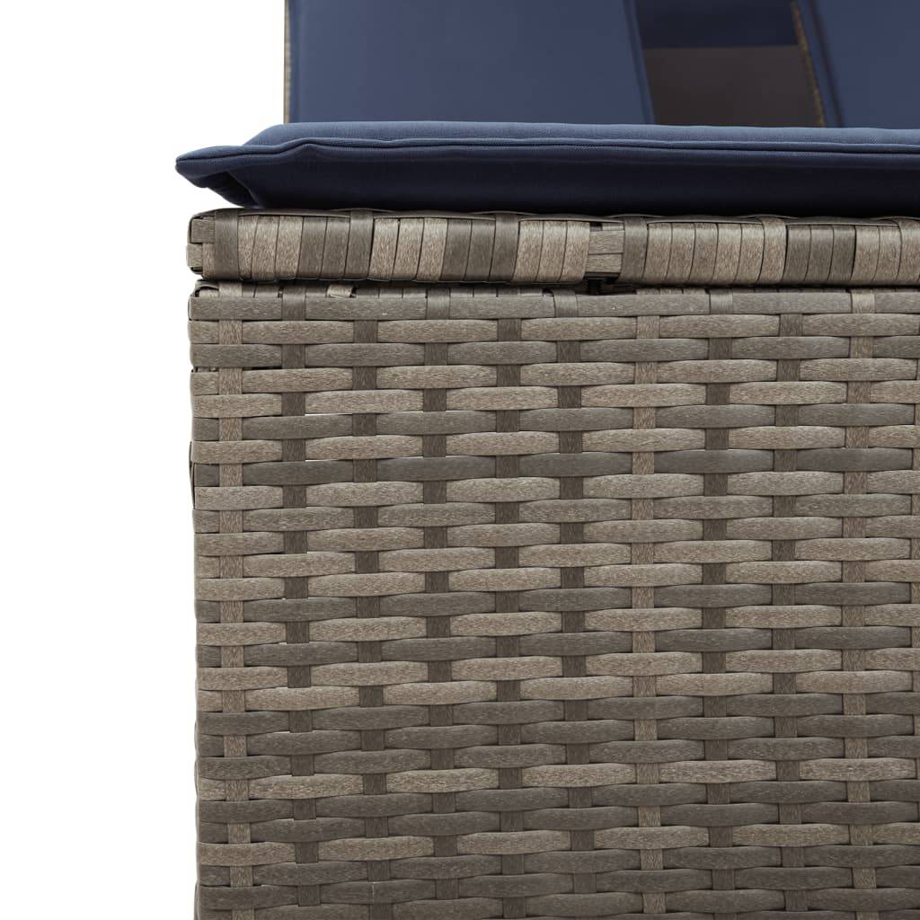 Chaise longue | Transat | Bain de soleil double avec auvent et coussins en polyrotin gris - Image 9
