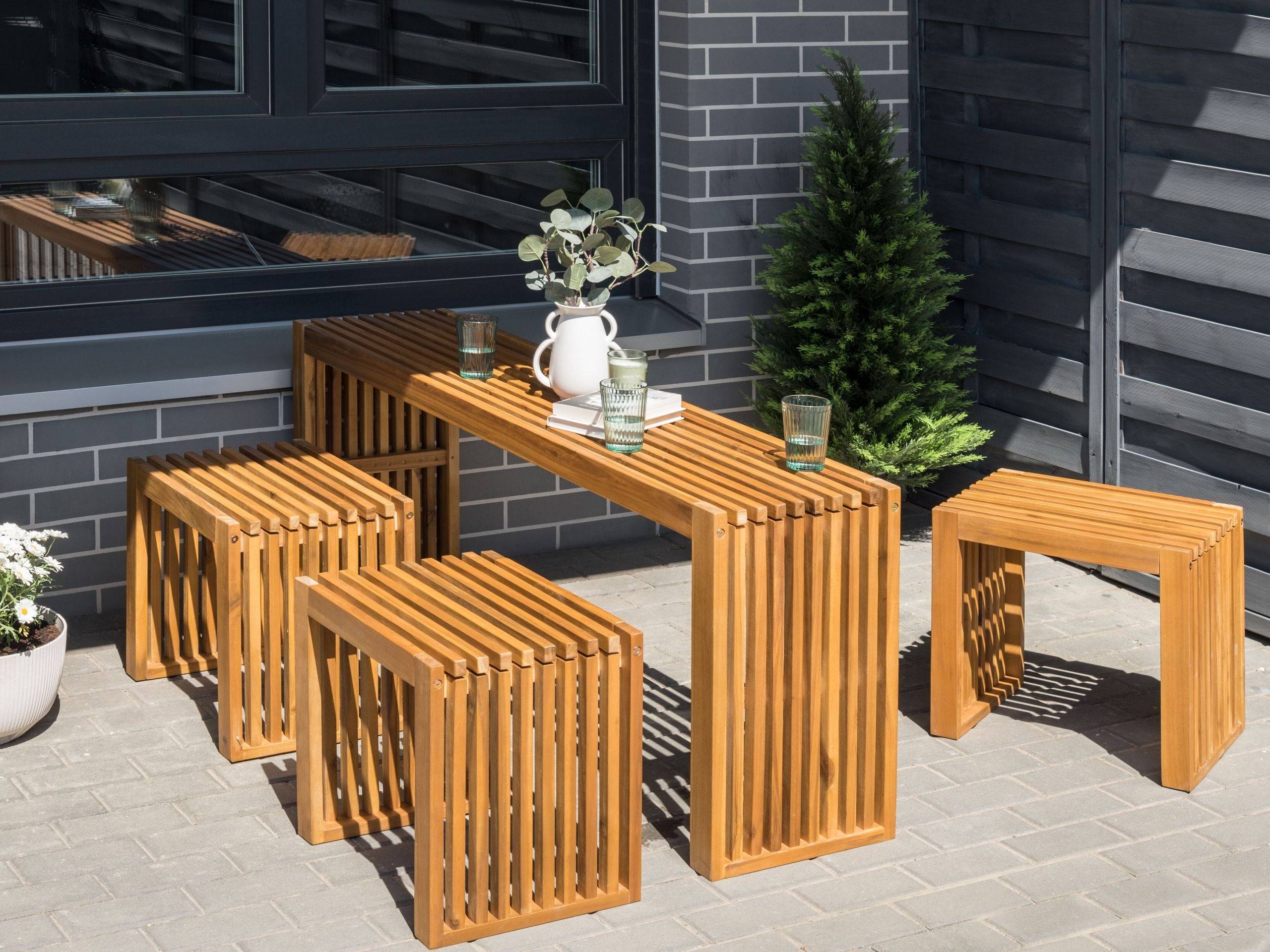 Beliani - Set de salle à manger, 3 Personnes Acacia Marron BELLANO - 150x35x60- Beliani - Image 1
